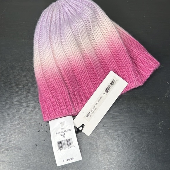 White + Warren Dip Dye Cashmere Beanie in Silver Lilac Combo NWT - Picture 5 of 8